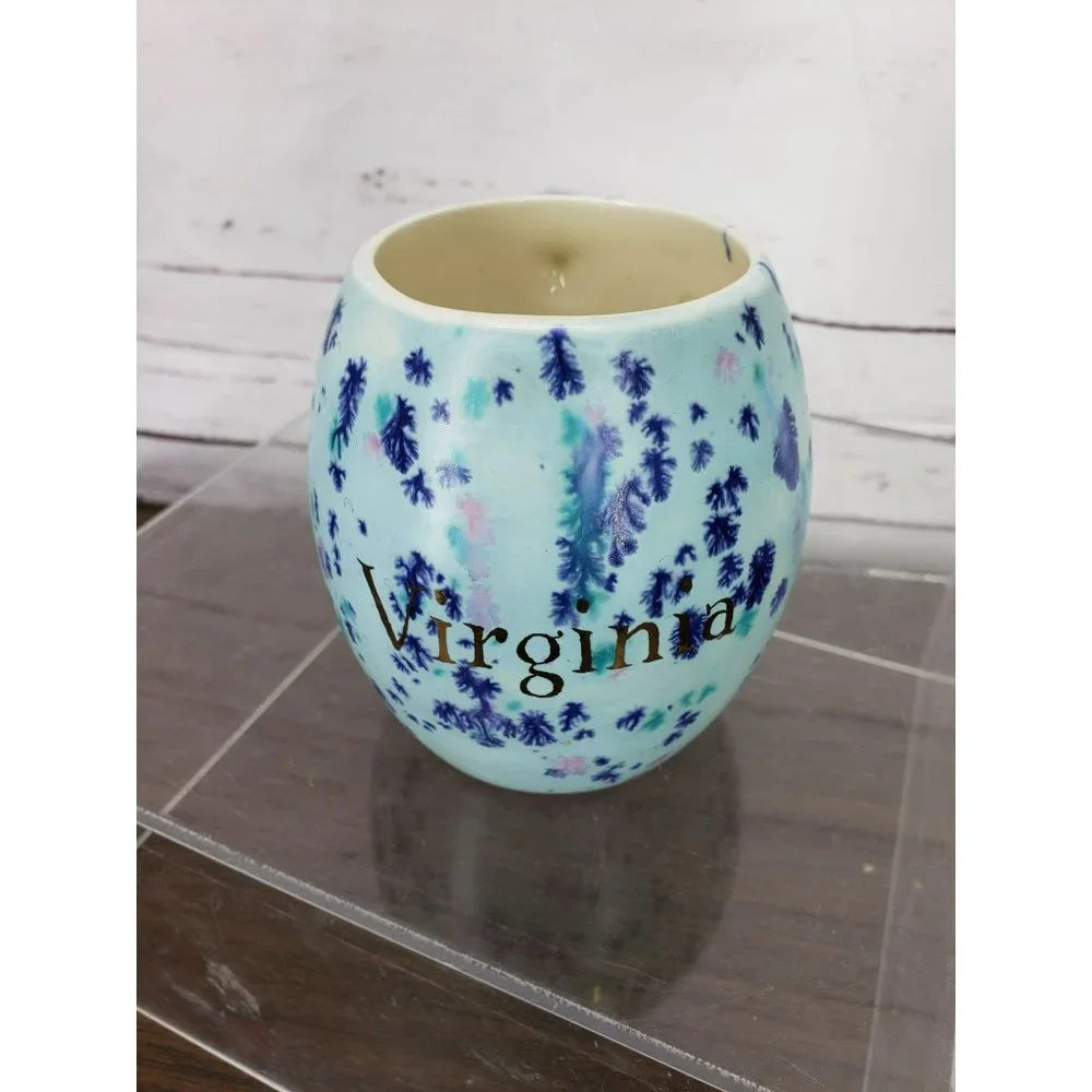 Vintage Retro 1972‎ Blue Splatter Paint Purple Turquoise Virginia Coffee Cup Mug